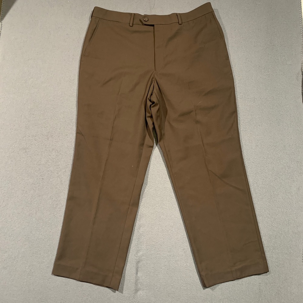 Stafford Performance Men's Brown Flat Front Dress‎ Pants Size 38x29